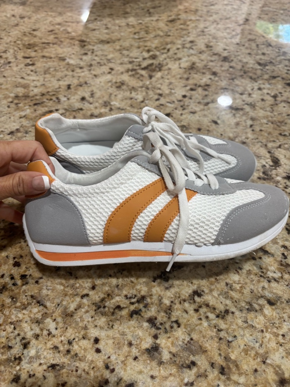 Boutique 9 White and Orange Mesh Athletic Sneakers